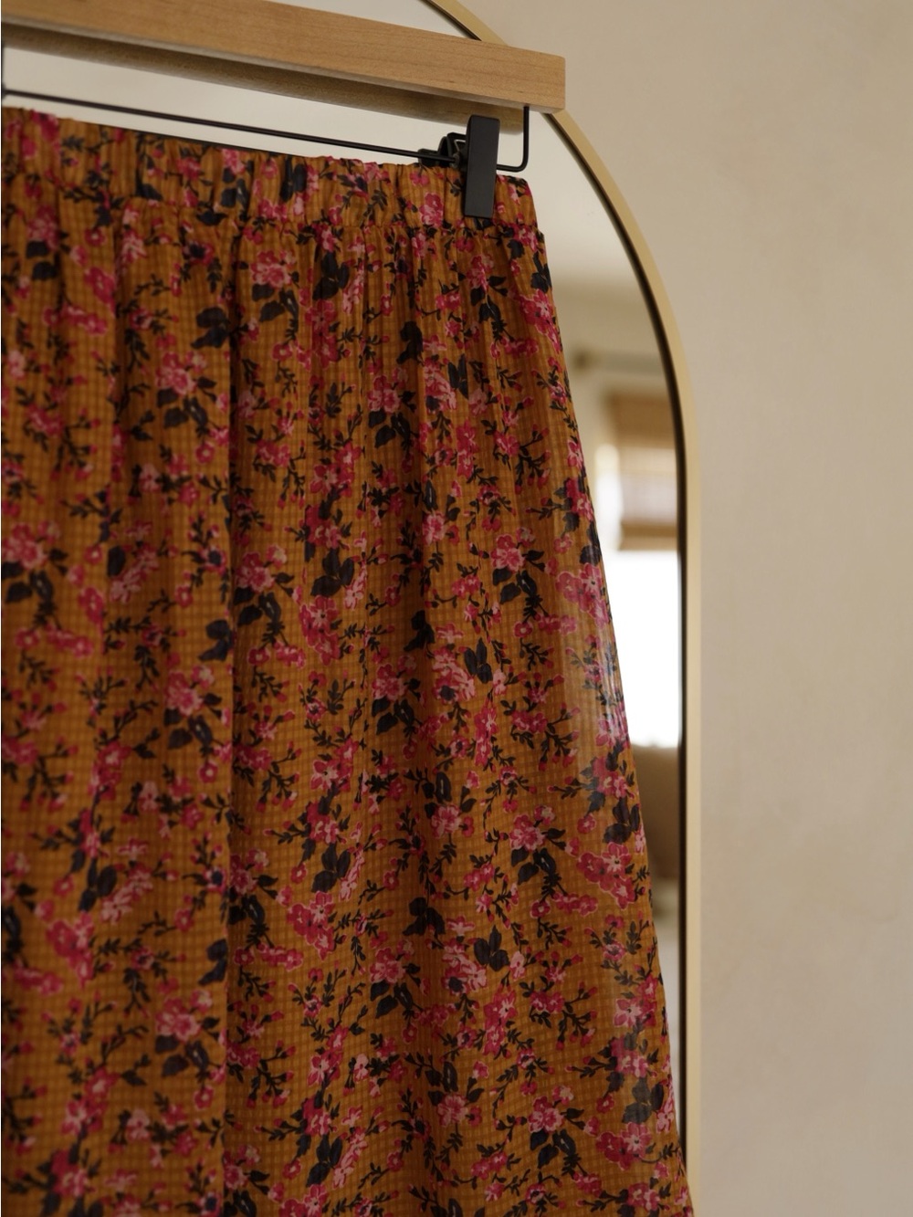 Floral Midi Skirt in Mustard and Pink